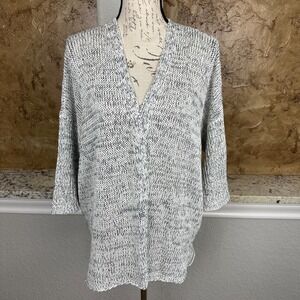 Eileen Fisher Linen Blend Cardigan Sweater‎ Womens Large Open Front Knit Gray